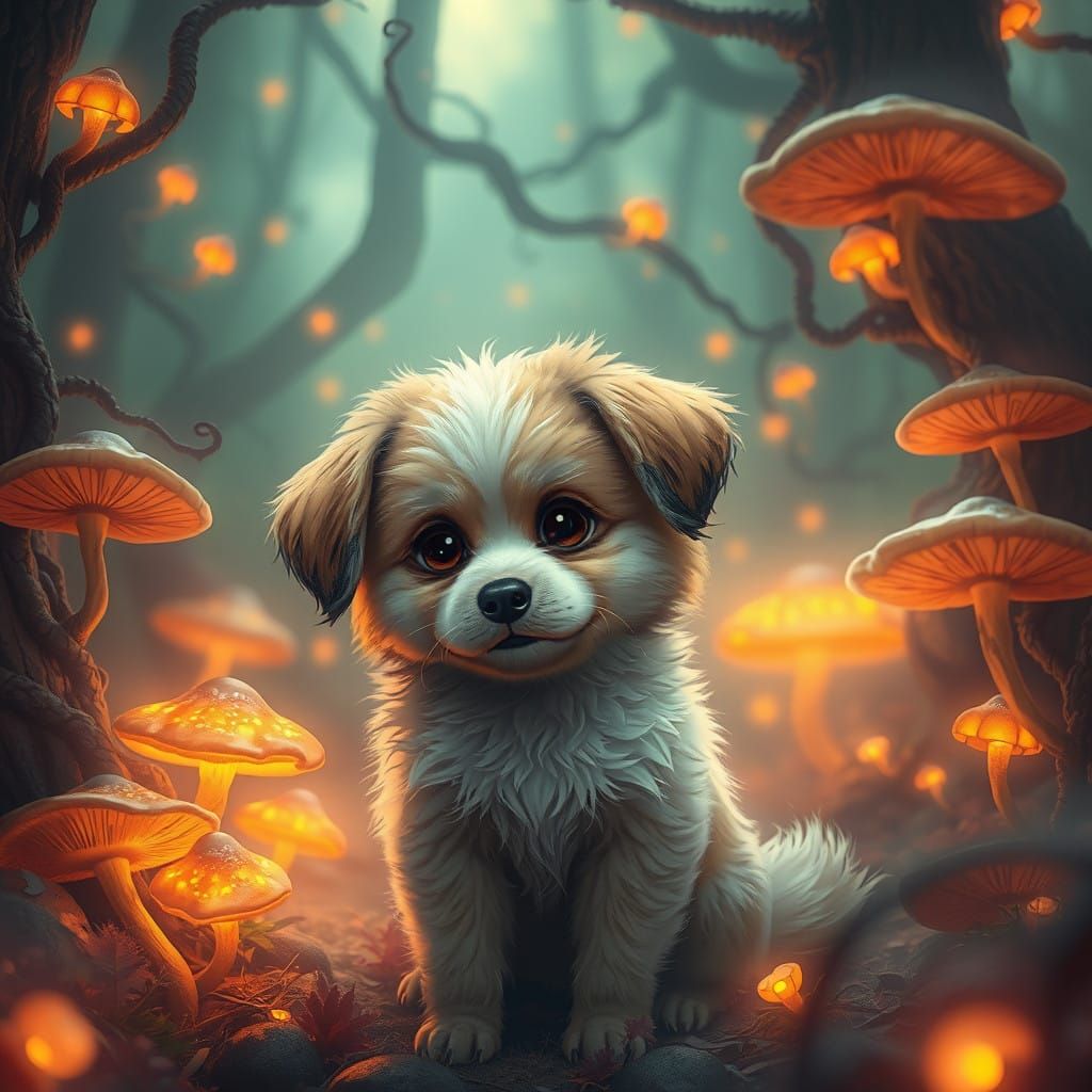 Whimsical Canine in Mystical Forest