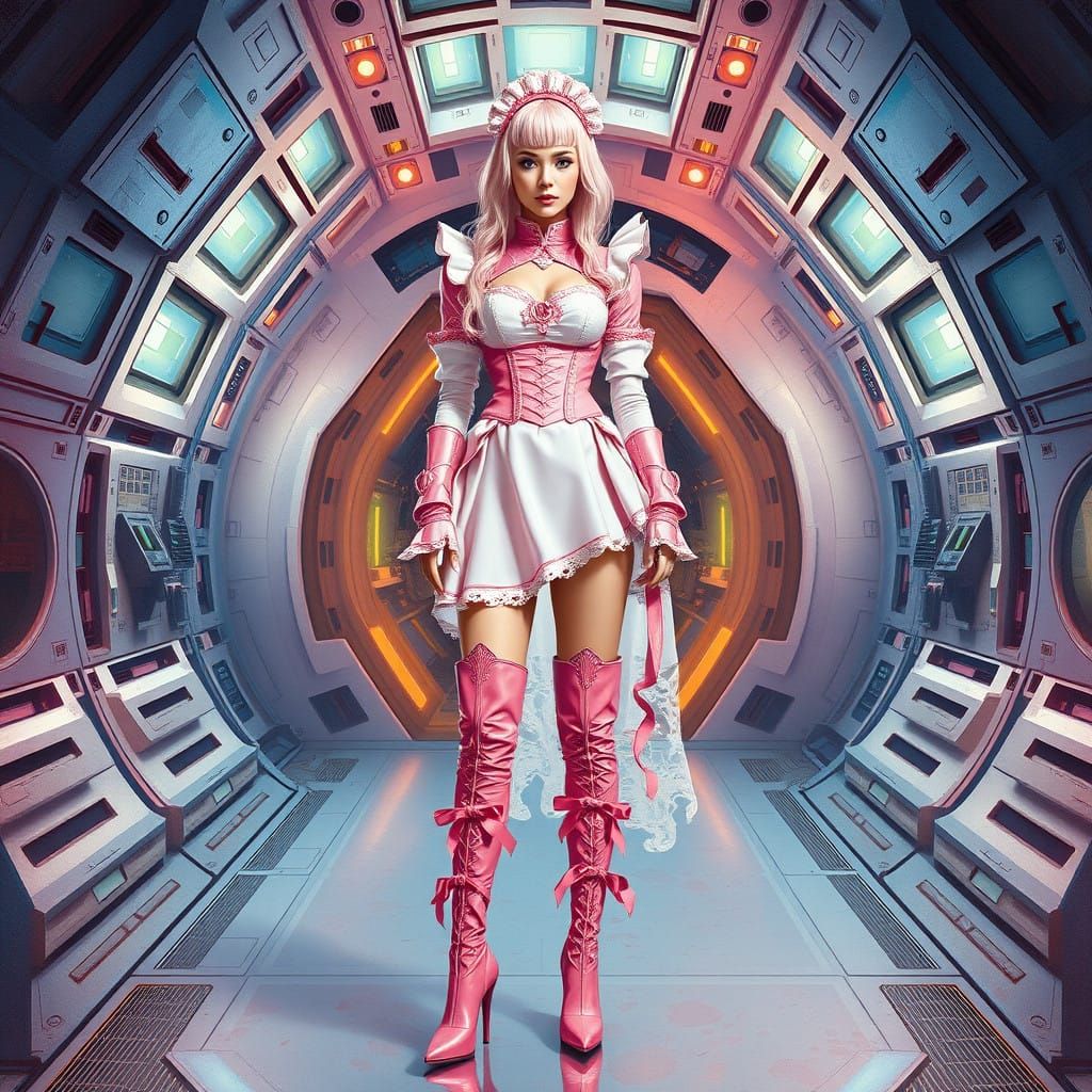 Sleek Maid-Woman in Futuristic Armor