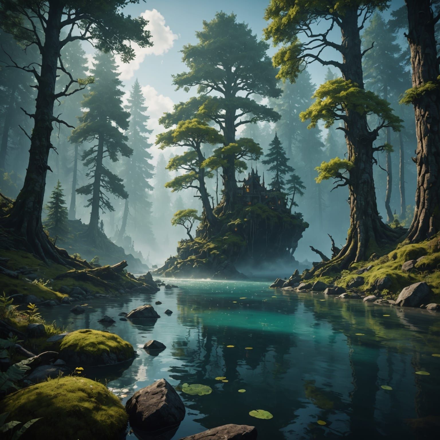 Mystical Forest Shrouded in Enchanting Fog