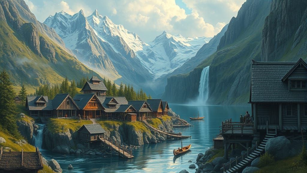 Surreal Viking Fjord Scene in Hyperdetailed Fantasy Style
