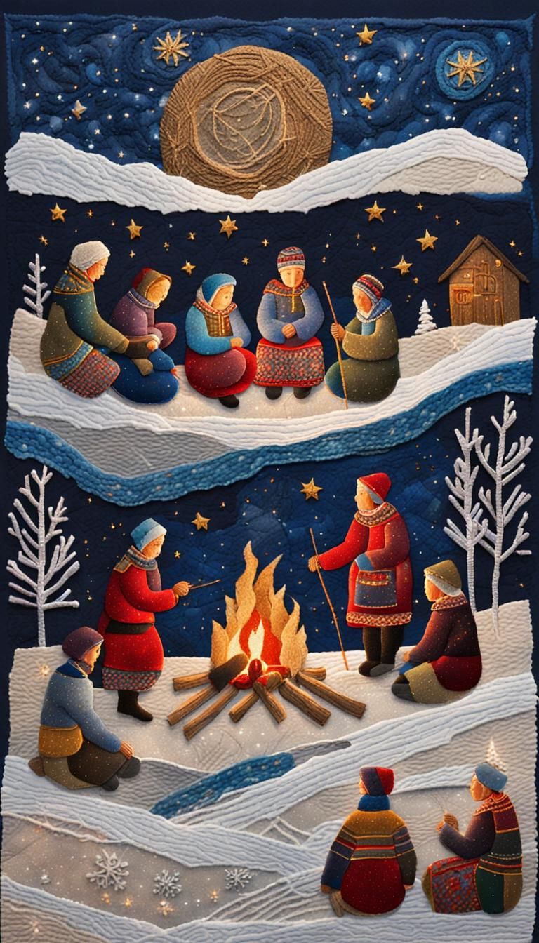 Sami Campfire: A Mixed Media Fabric Collage