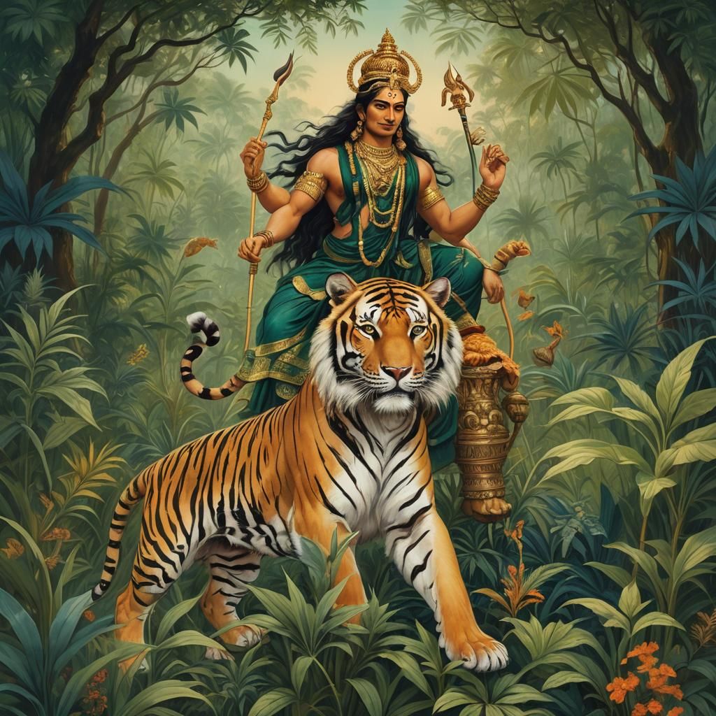 Shiva Rides Tiger Through Cannabis Fields