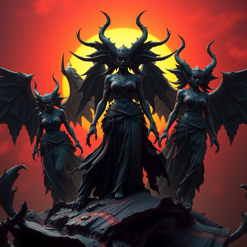 Erinyes: Goddesses of Vengeance in a Digital Art Landscape