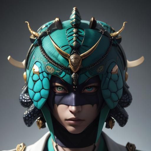 Turquoise Scarab Beetle Human Hybrid in Anime Style