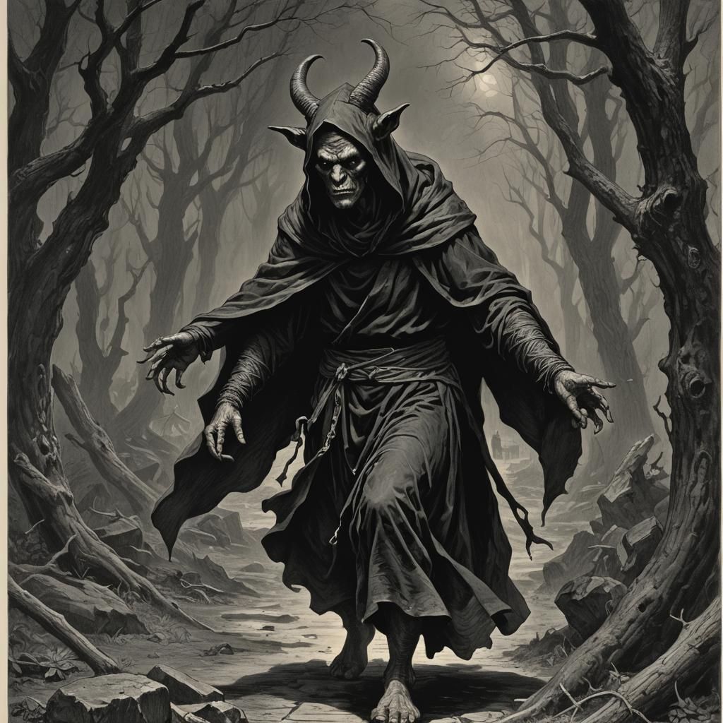 Female Satyr Monk in Black Hood