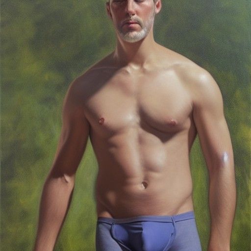 Man with Large Bulge in Oil Painting Style