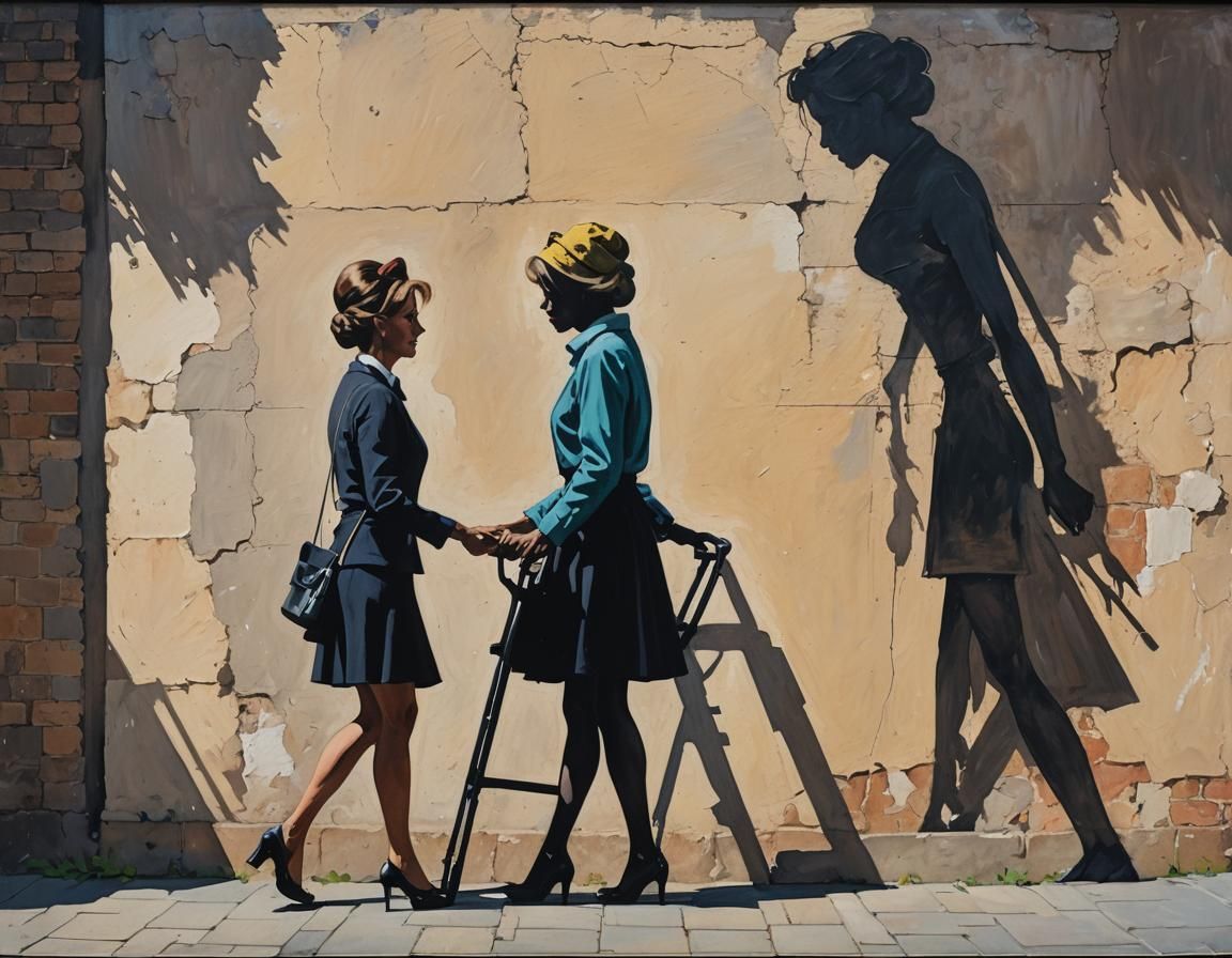 Shadow Silhouette Gouache Painting of Woman