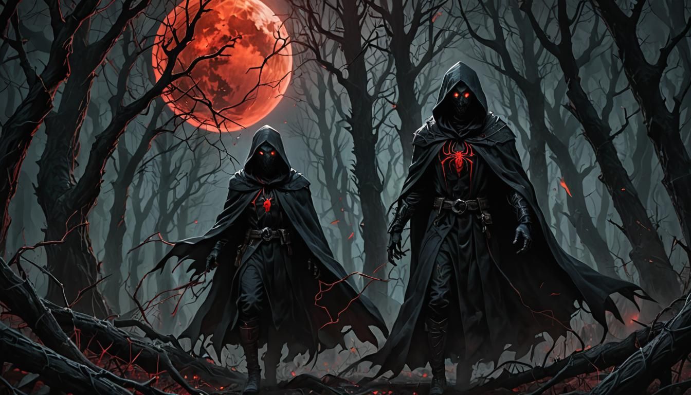 Dark Hooded Figure in Dying Forest, Dark Fantasy Art