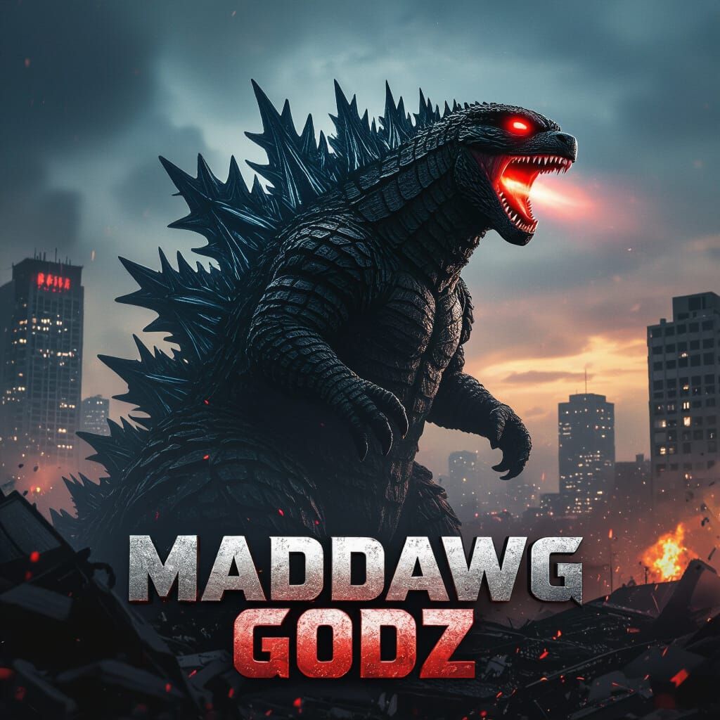 Godzilla-like Kaiju Roaring in Destroyed City