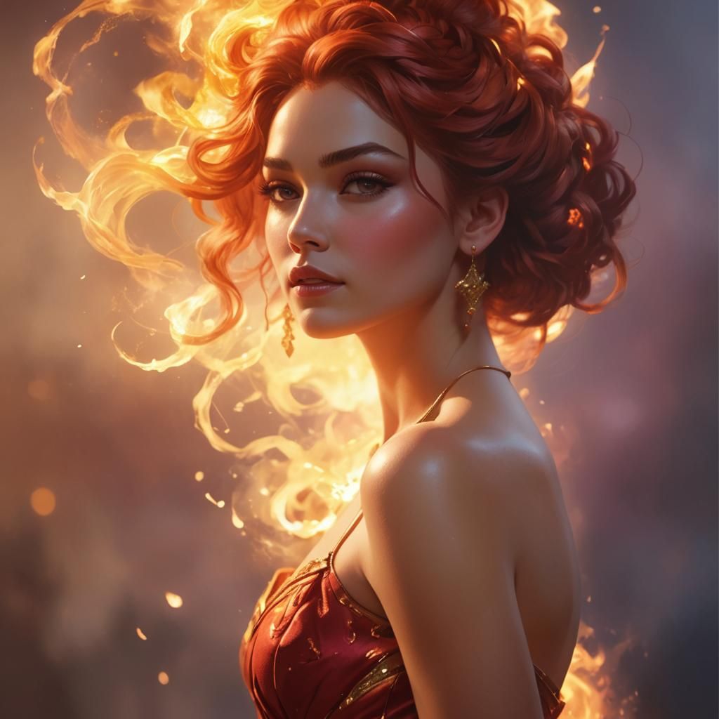 Fiery Portrait in Hyperdetailed Digital Art Style