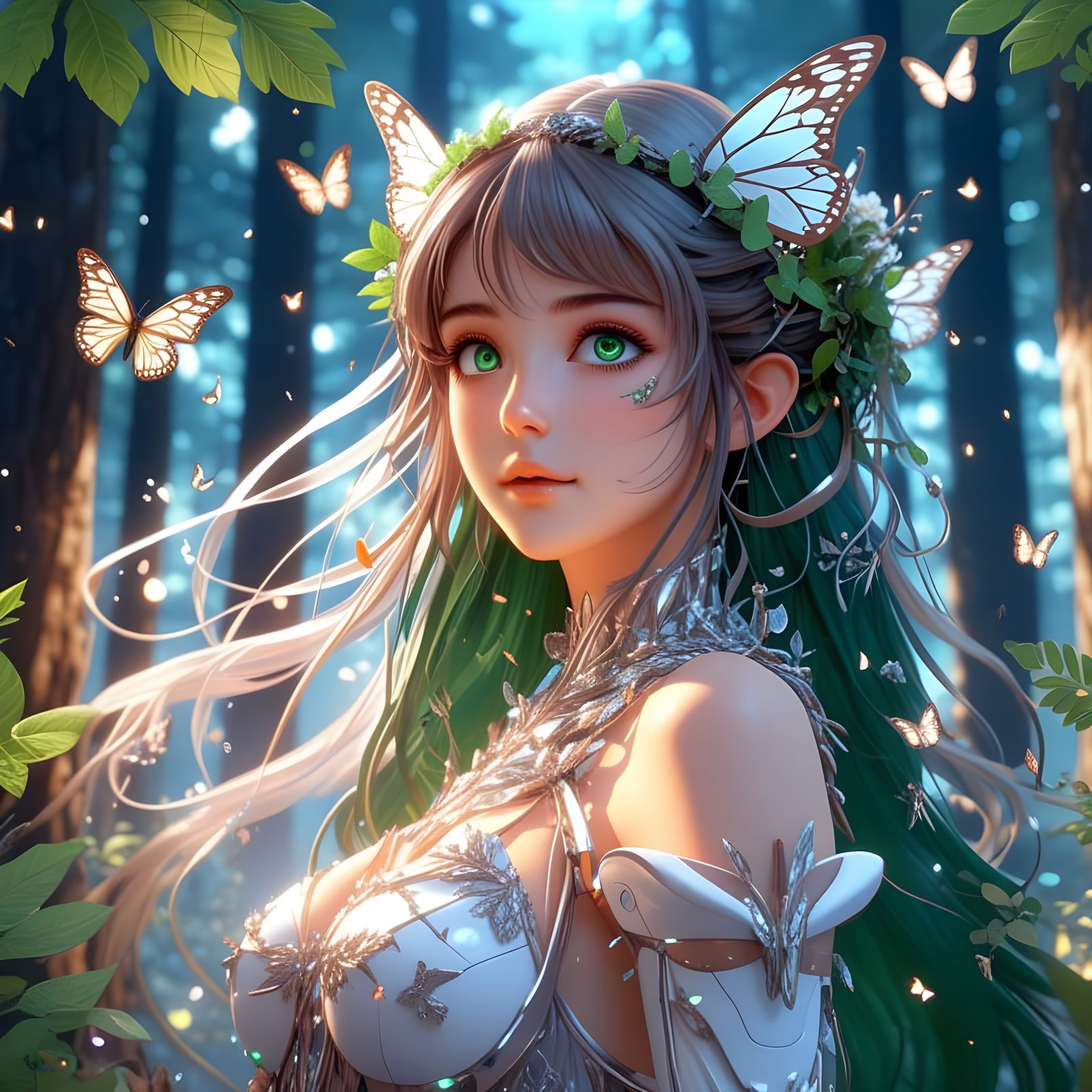 Anime-Style Portrait of Serene Forest Druid Astronaut