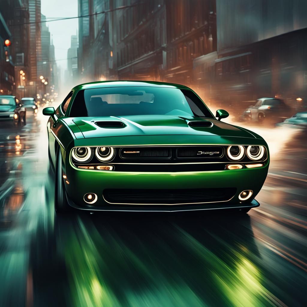 Dodge Challenger Shakedown in Hyperrealistic Splash Art