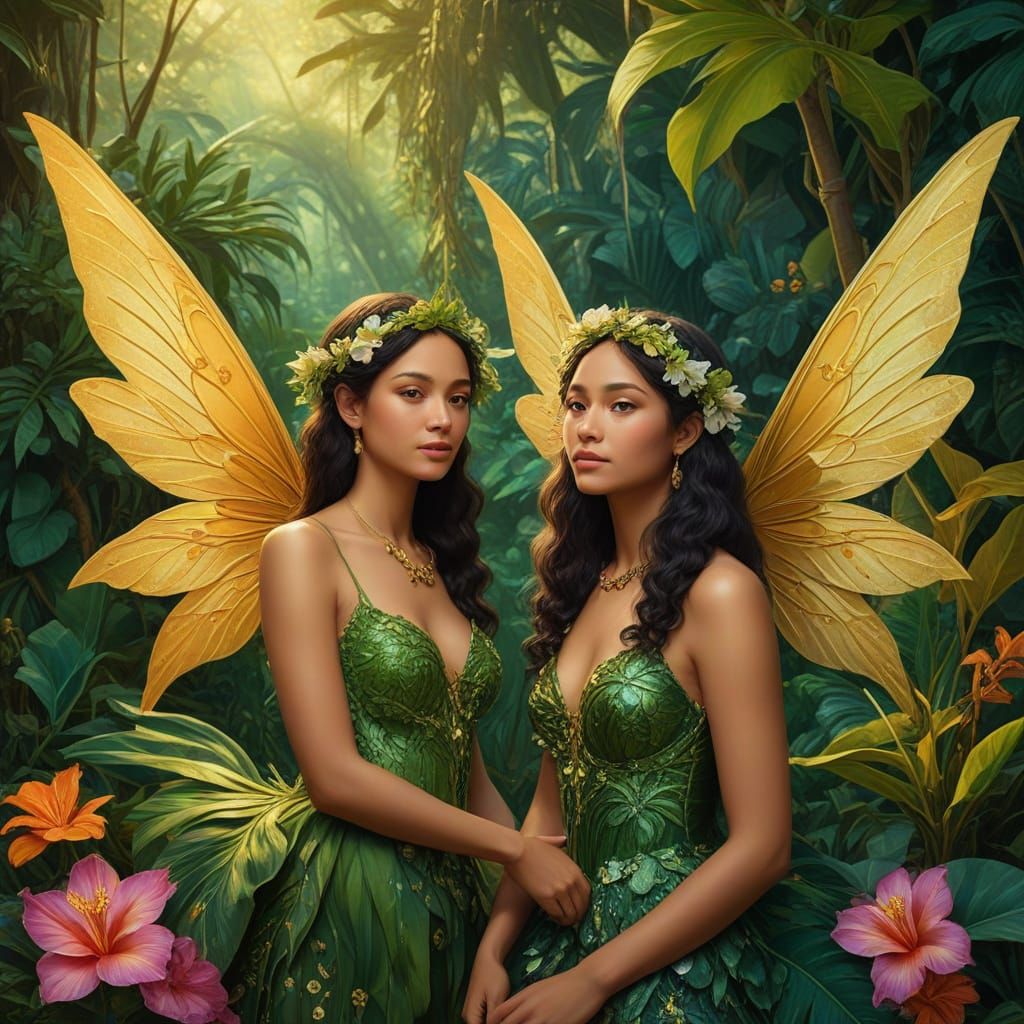 Fairies on Polynesian Island as Oil Painting