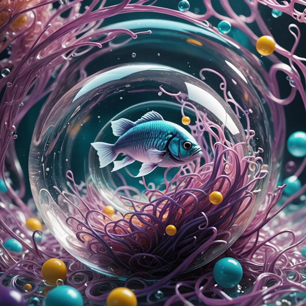 Fish in Aquarium Ball with Purple Spaghetti