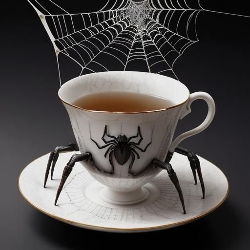 Creepy Spider Teacup: Dark Fantasy Realistic Photo