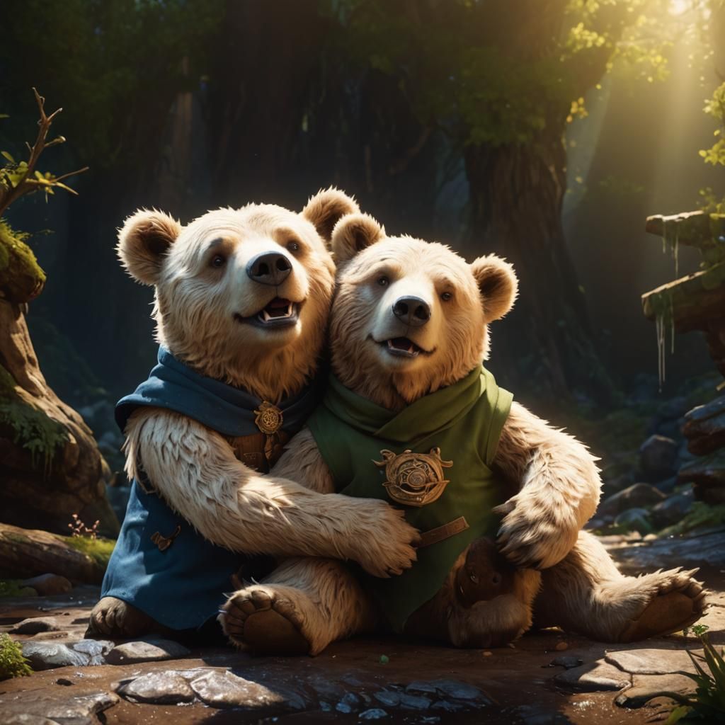 Joyful Bears Reuniting: Detailed Fantasy Art