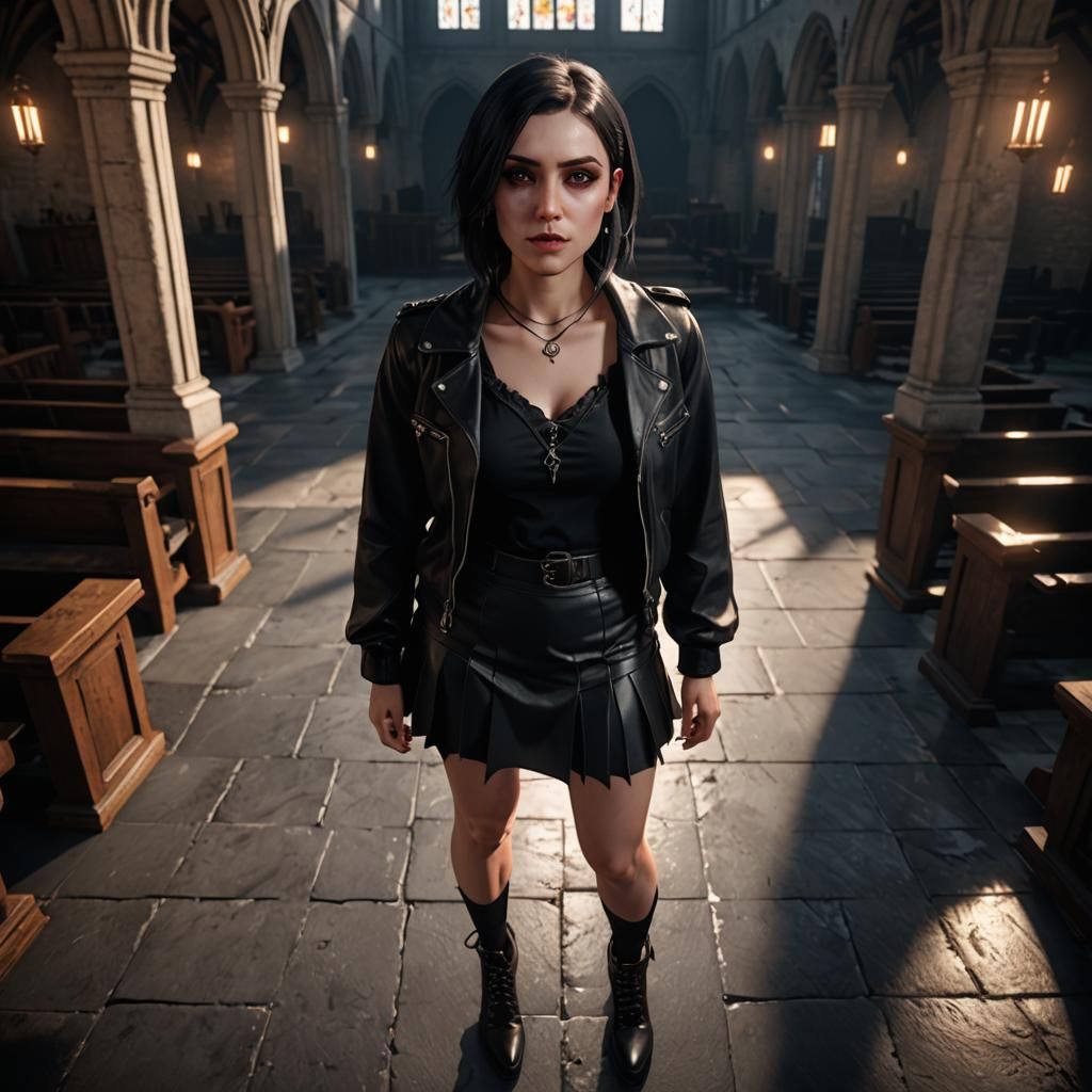 Goth Girl Looking Up, Photorealistic Concept Art