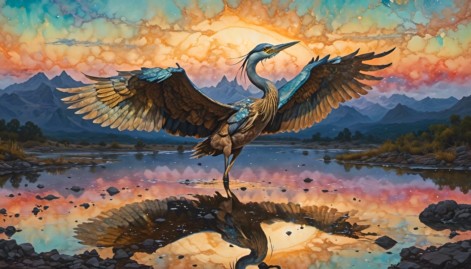 Cosmic Heron in Golden Hour, Hyperkraximalism