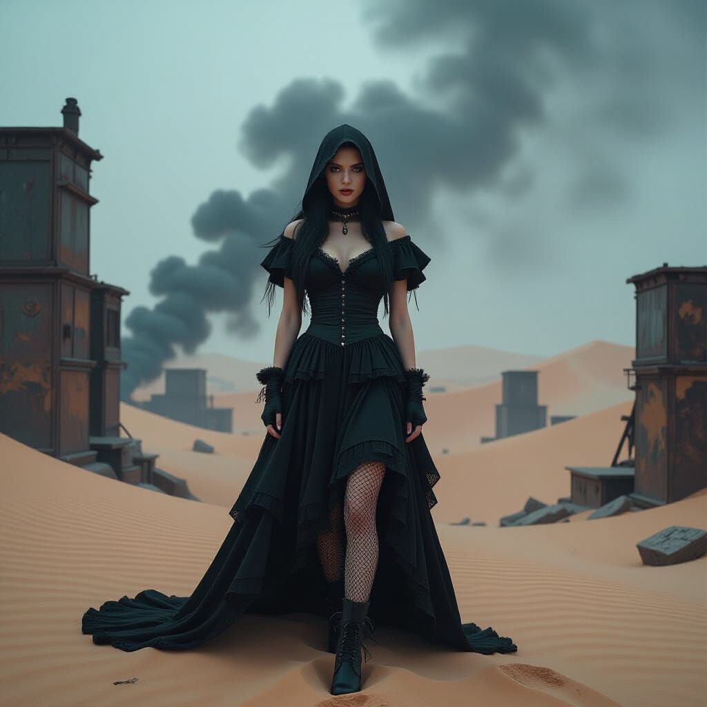 Gothic Model in a Surreal Biomechanical Landscape