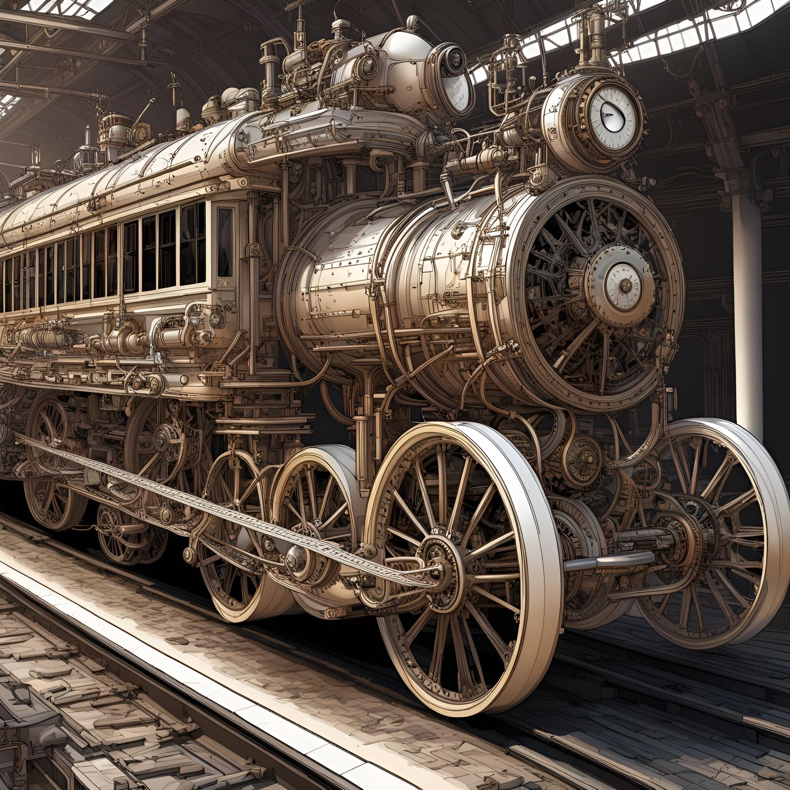 Steampunk Car Train Bike Hybrid Digital Illustration