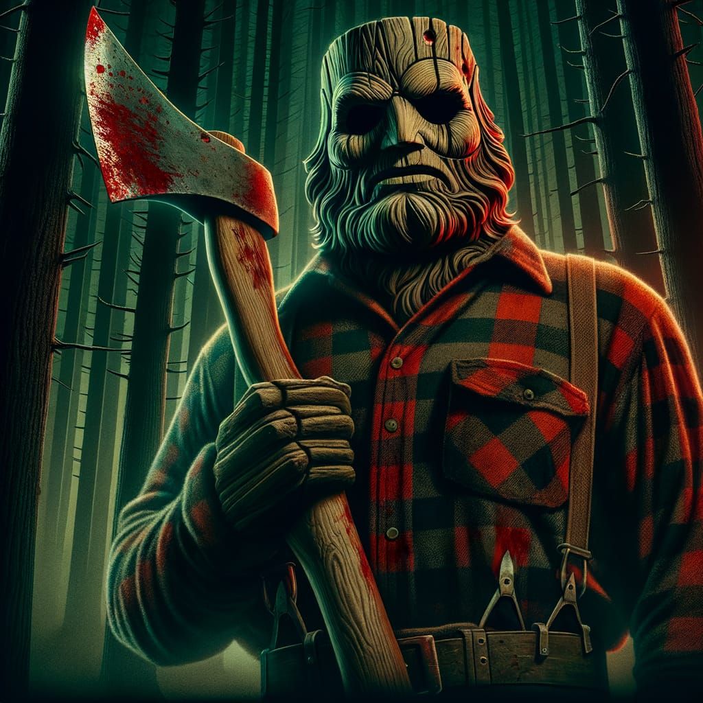Menacing Lumberjack in Retro Horror Movie Poster