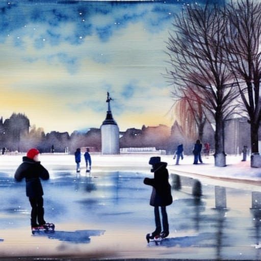 Dutch Winter Scene: Skating on Frozen Pond