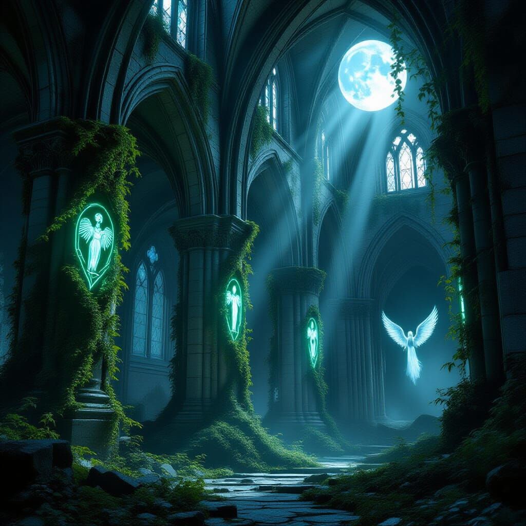 Ruined Cathedral with Magical Symbols