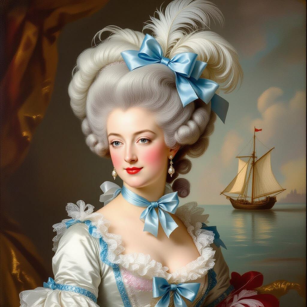 Marie Antoinette in Rococo Style with Elaborate Wig