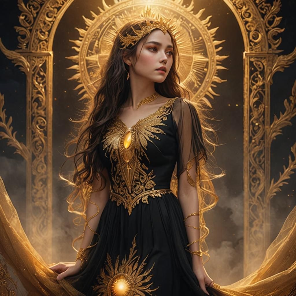 Woman in Black and Gold Dress: Fantasy Concept Art