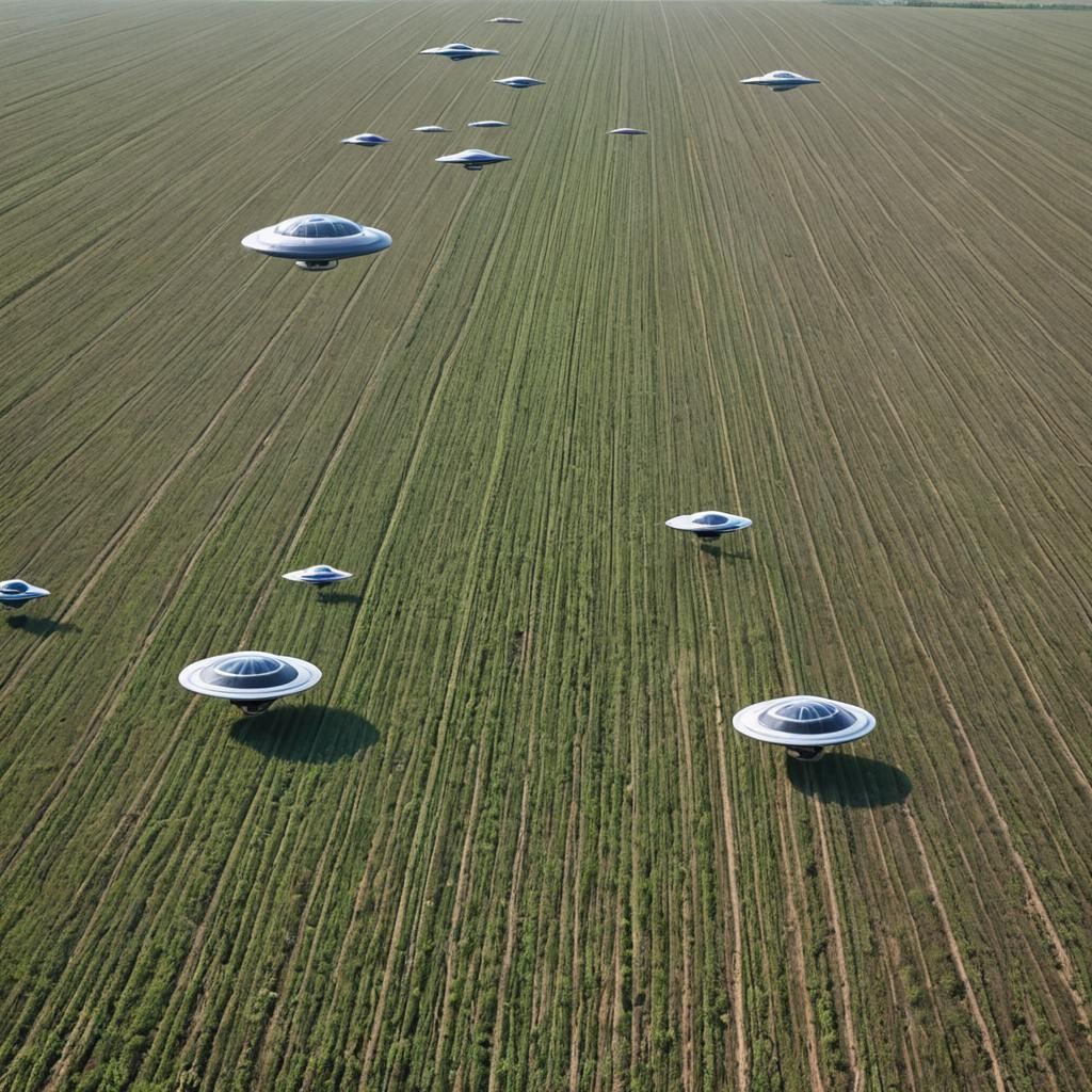 UFO Invasion Over Crop Field