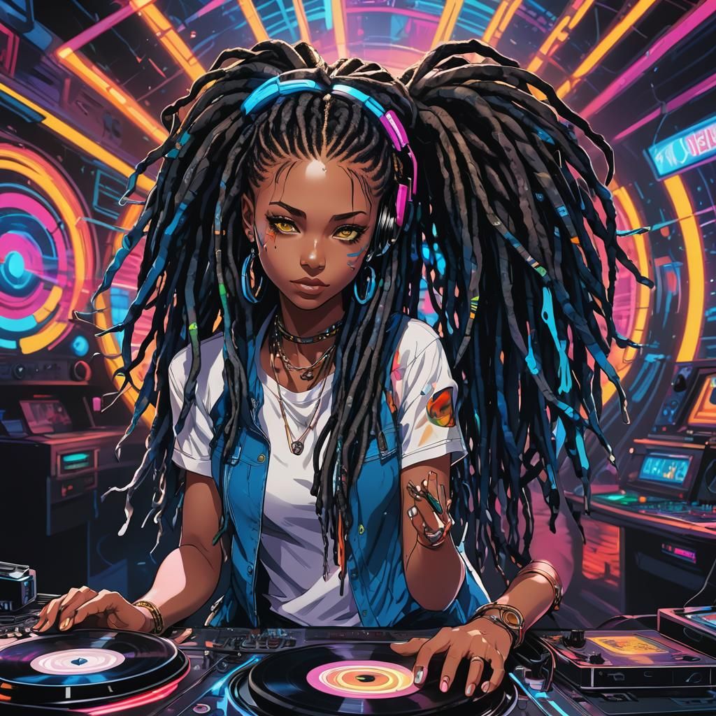 Dynamic DJ with Blue Dreads in Manga Style