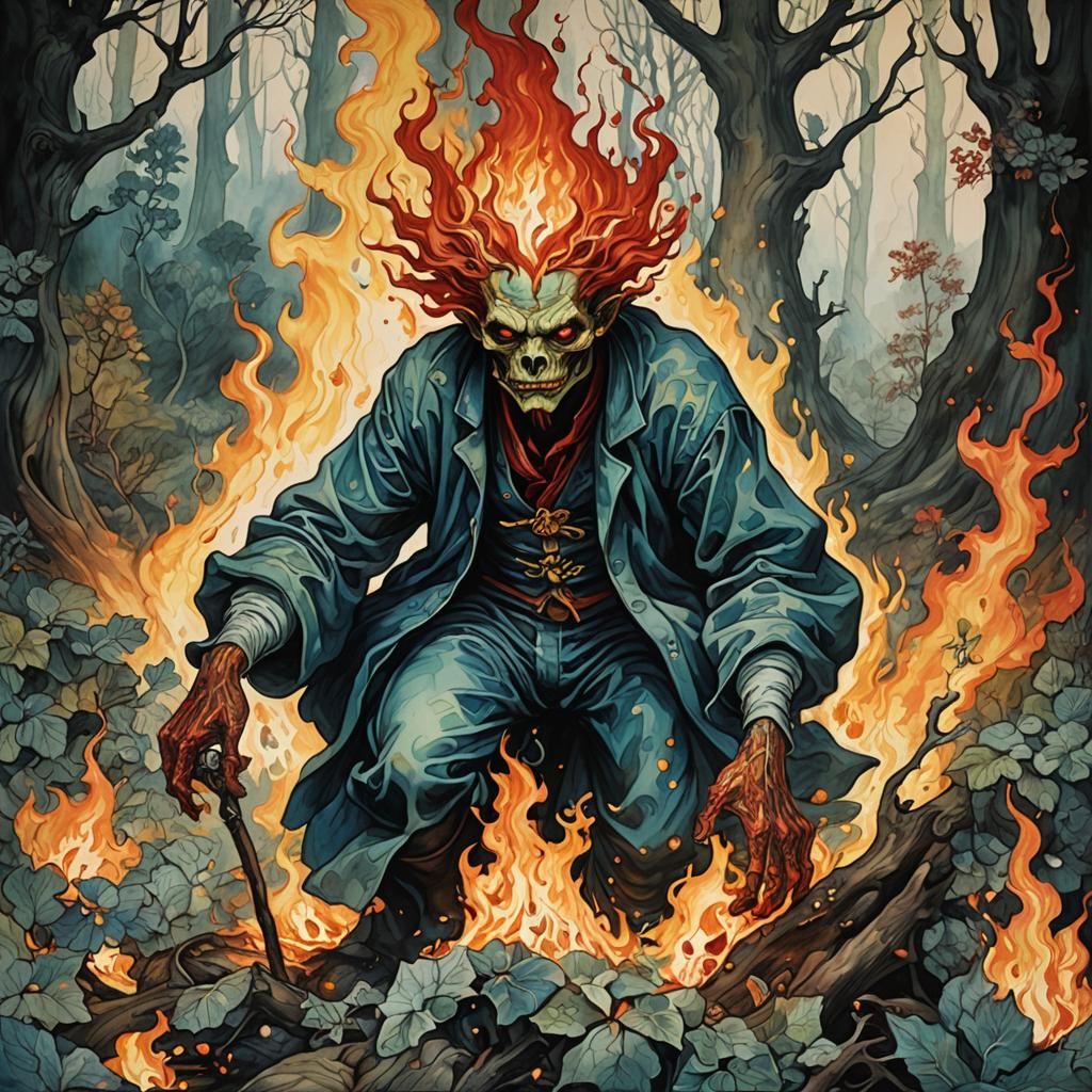 Winged Pyromancer in Dreamy Orphic Glade