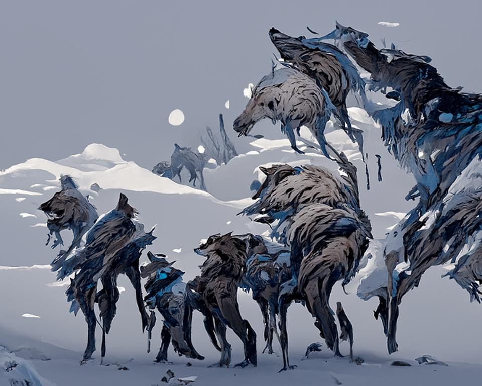 Wolves Hunting in Snowy Tundra: Digital Artwork