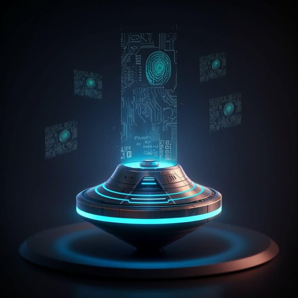 Futuristic Spinning Top with Neon Accents in Cyberpunk Style
