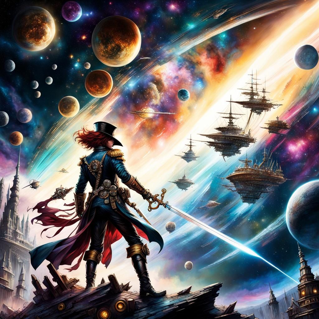 Steampunk Pirates in Space Digital Art