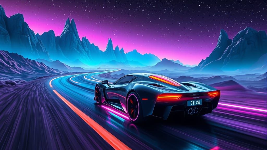Cyberpunk Car Speeds Through Alien Landscape