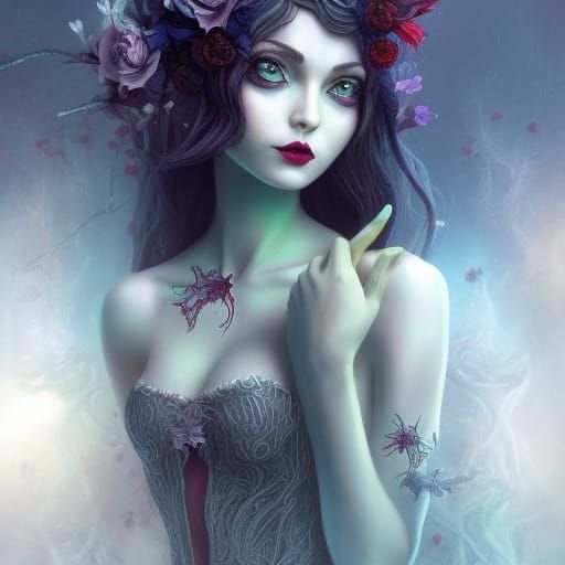 Detailed Elf in Love With Flower, Fantasy Art