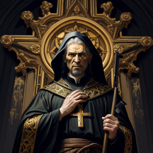 Elderly Priest in Golden Hour, Baroque Oil Painting