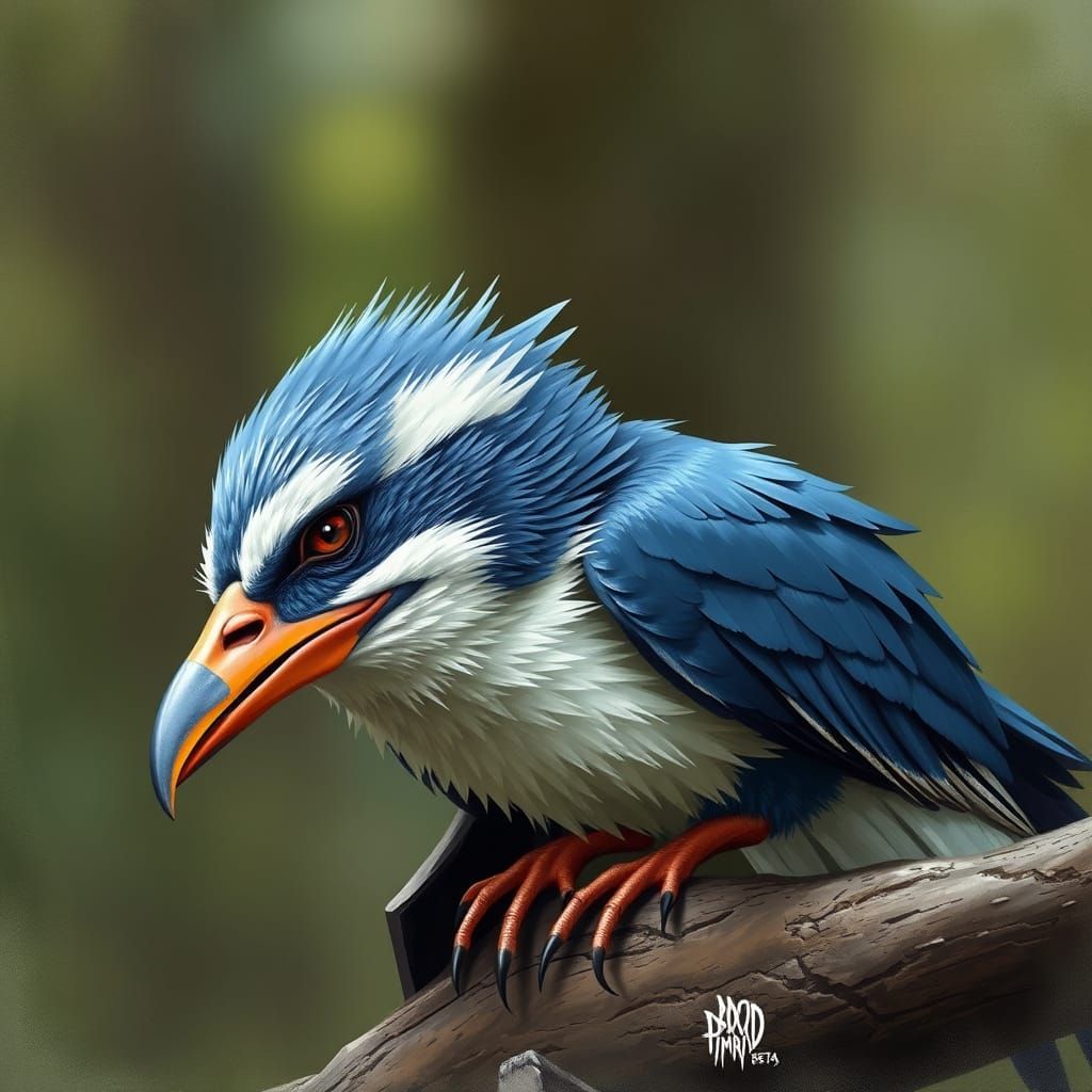 Surreal Blue Bird Bus Hybrid Creature