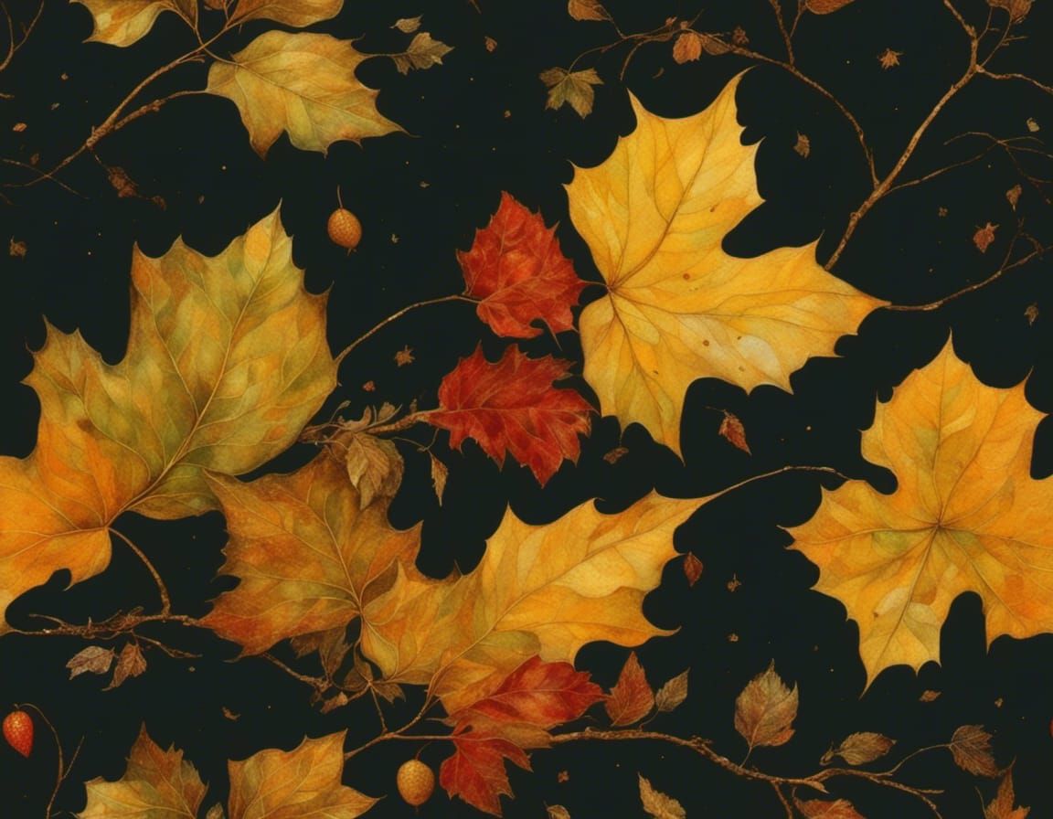 Expressive Autumn Leaves in Art Nouveau Style