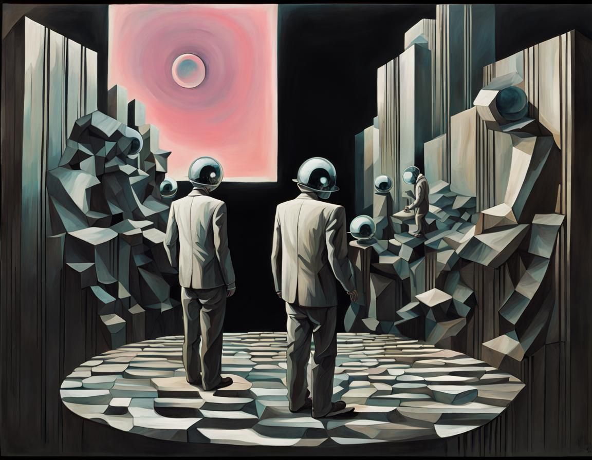 Surreal Dreamscape in Black Glass and Stone