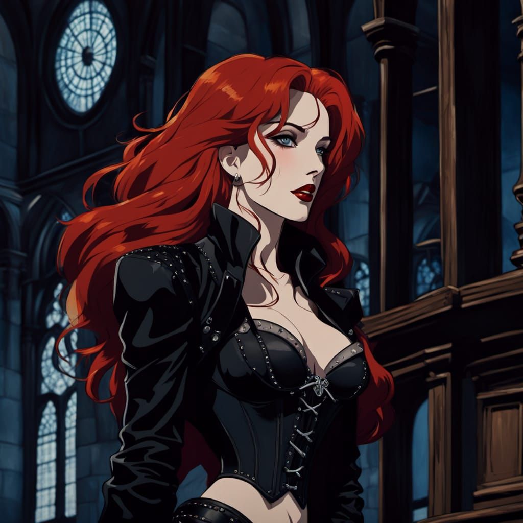 Dark Cowgirl Pin-Up in Oil Painting Style