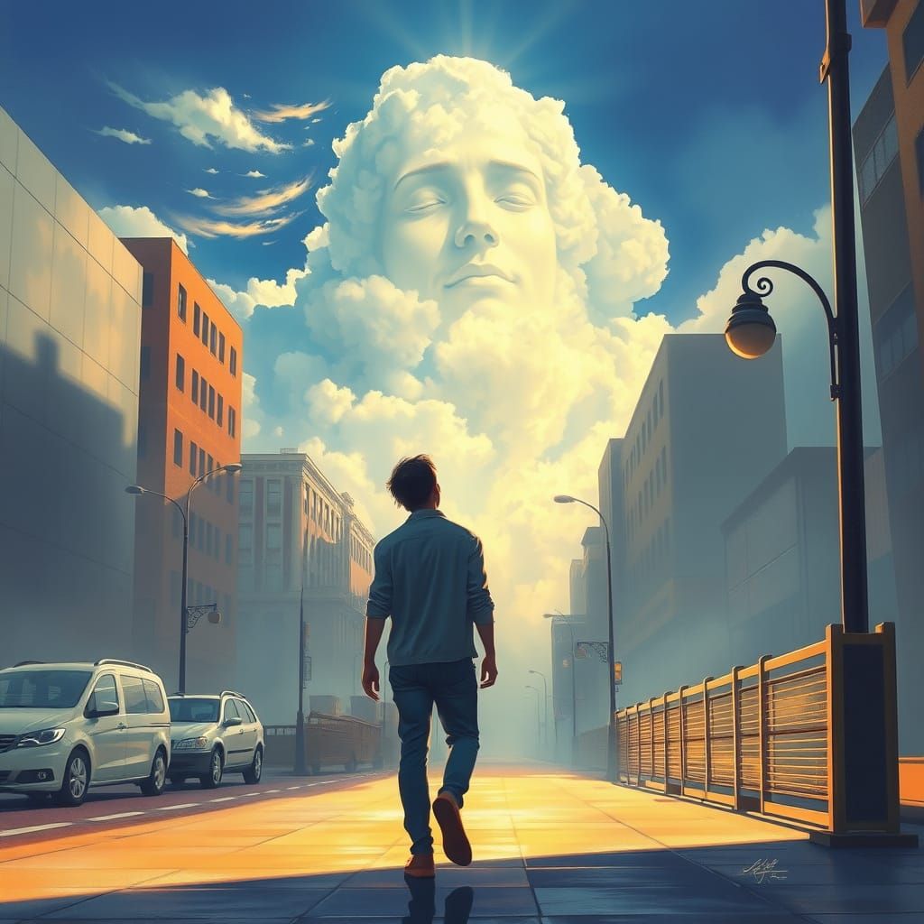 Man Sees Holy Face Cloud on Peaceful Nature Walk