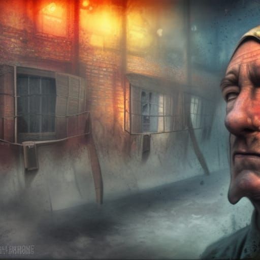Hyperrealistic Auschwitz Splash Art Concept