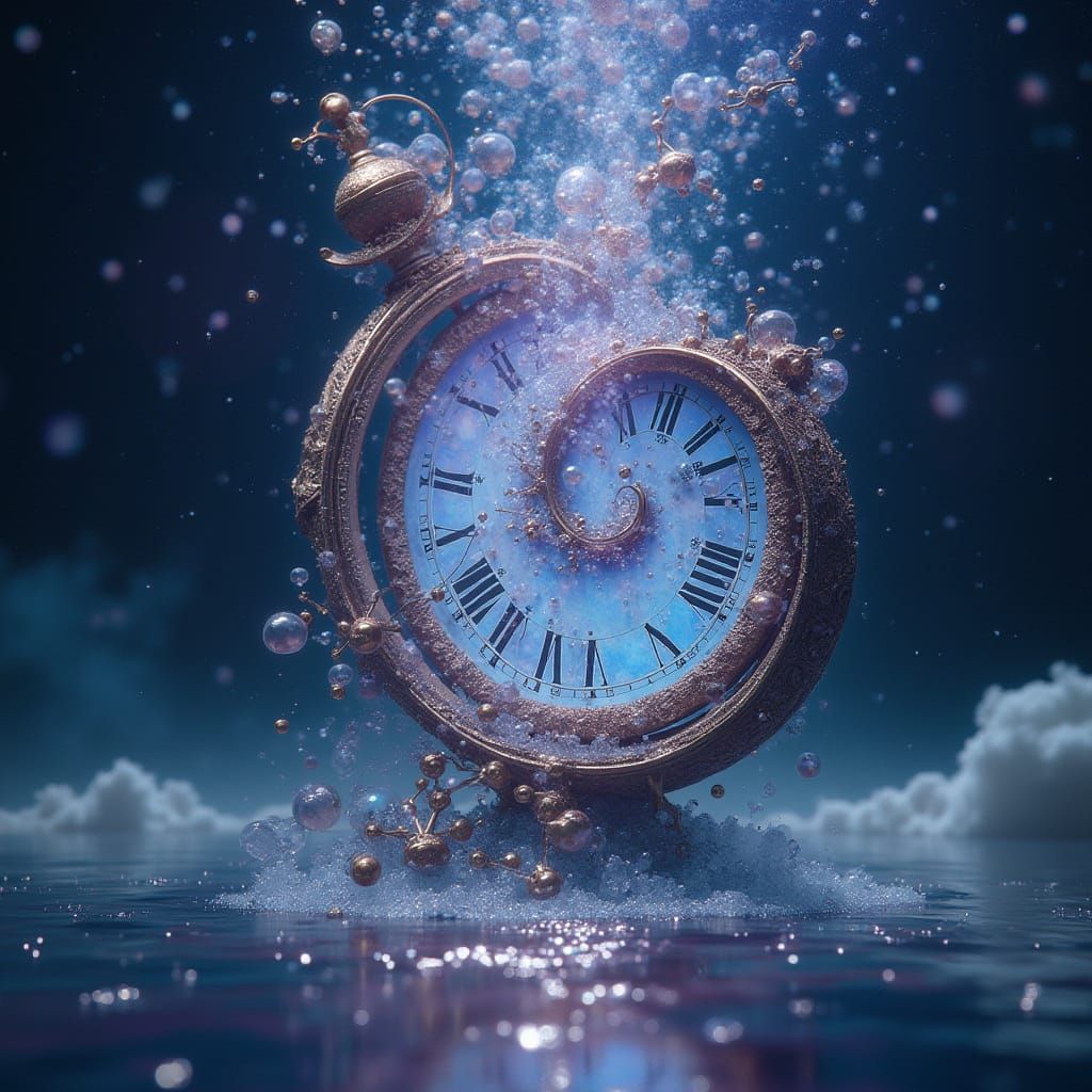 Cosmic Time Fragments Ascending as Iridescent Bubbles