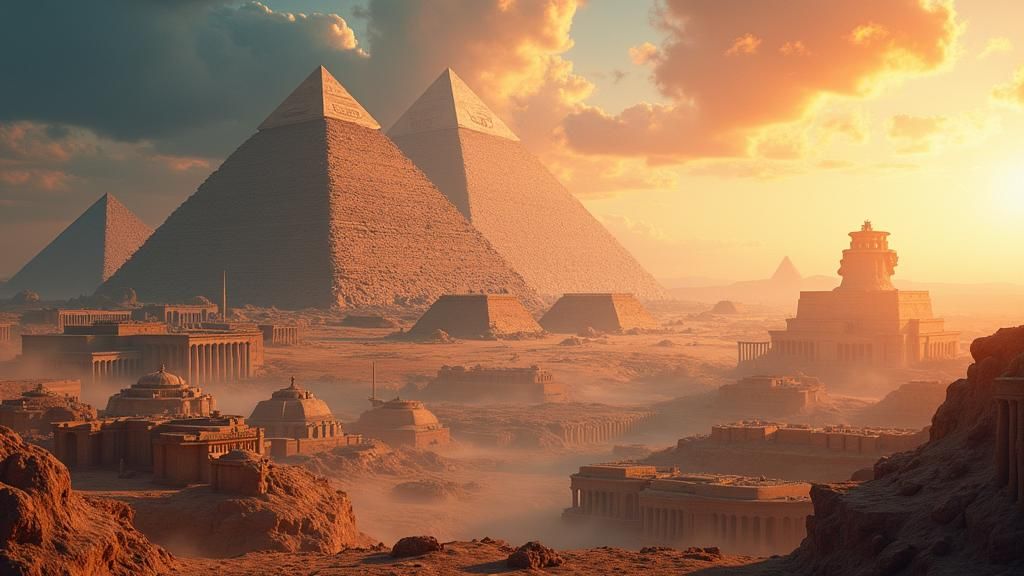 Ancient Wonders Montage in Matte Painting Style