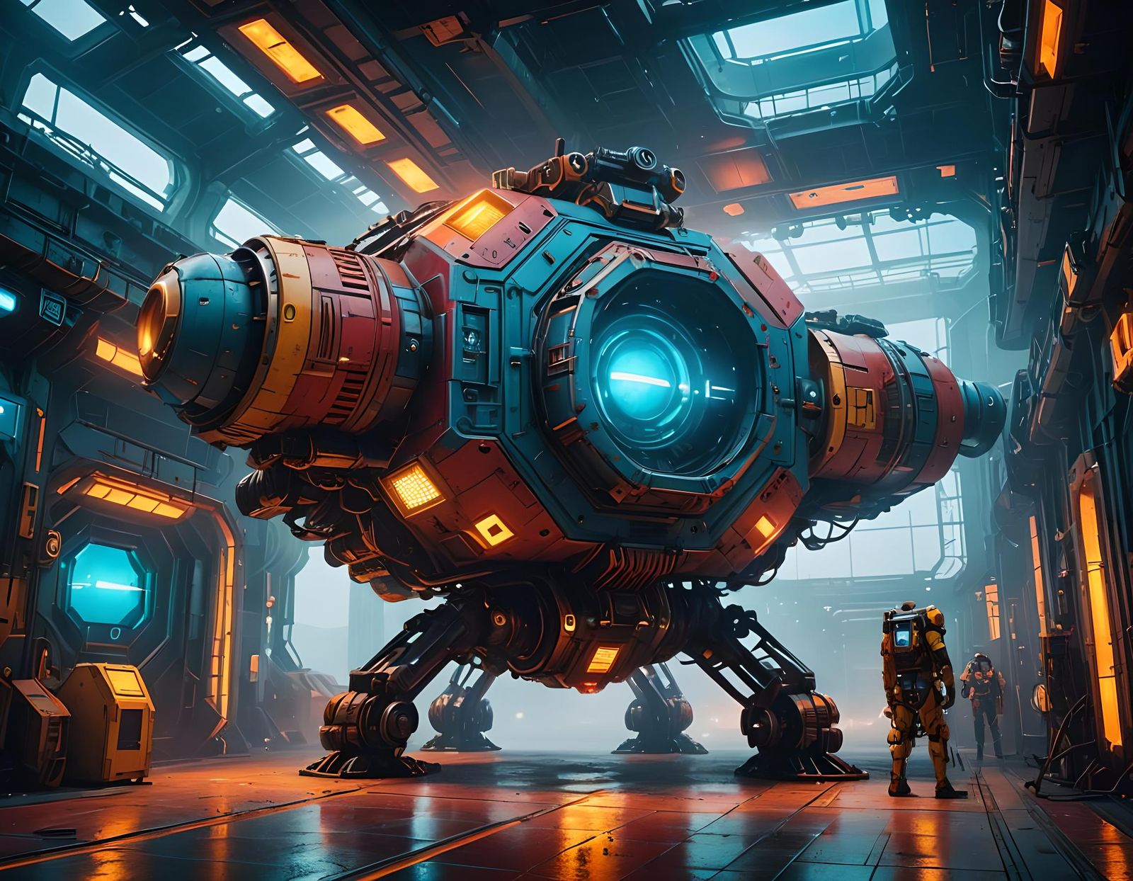 Retropunk Spacecraft in Fog with Chromatic Highlights