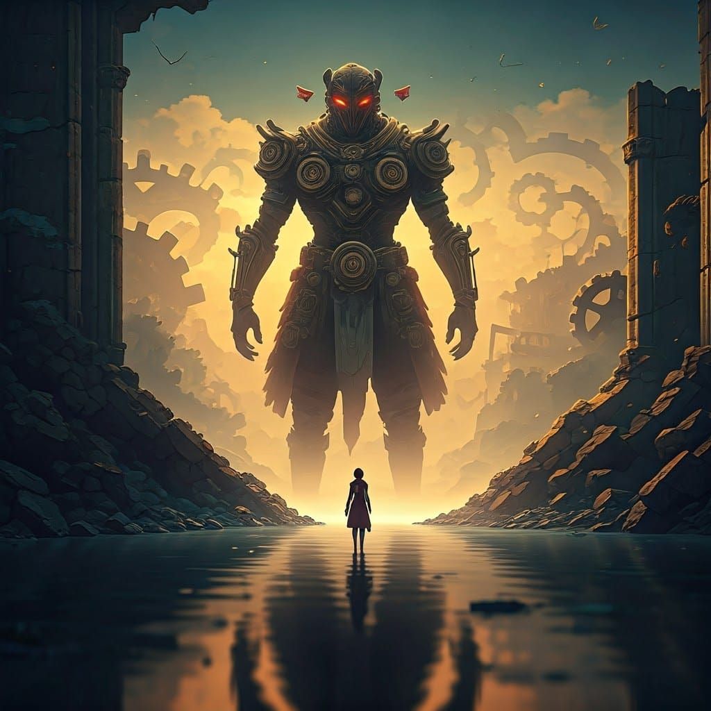 Guardian in Crumbling Steampunk Fantasy World