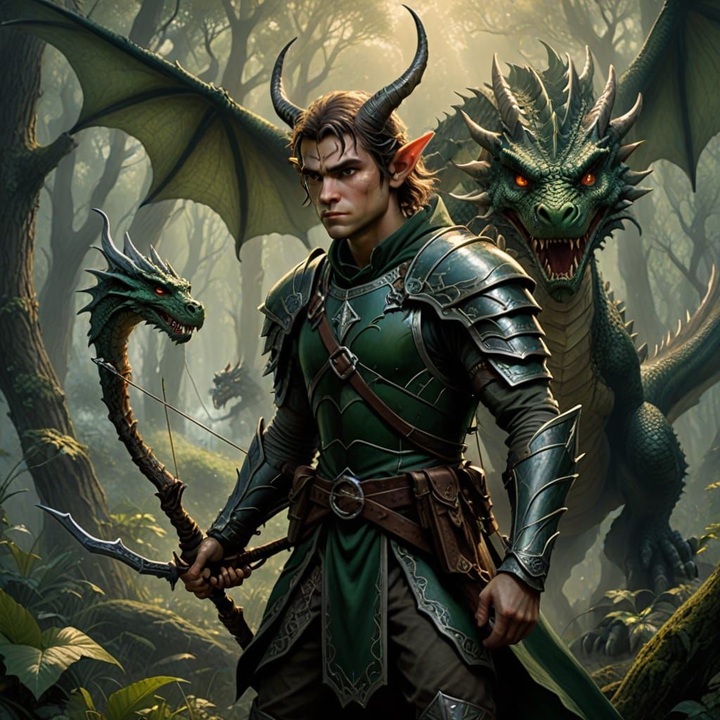 Epic Forest Elf Battles Majestic Dragon in Hyperdetailed Dig...