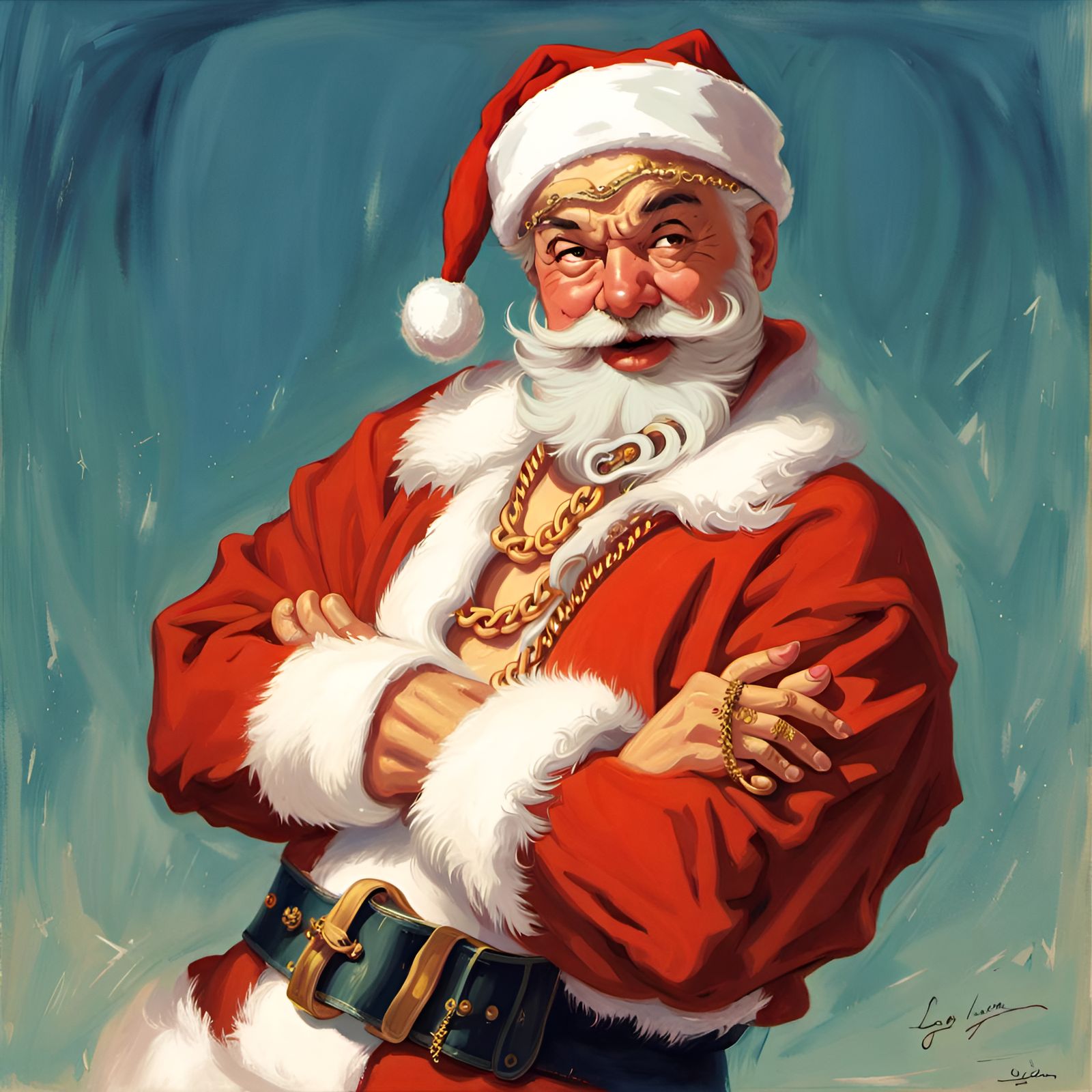 Santa Claus Rapper Portrait in Pin-Up Style